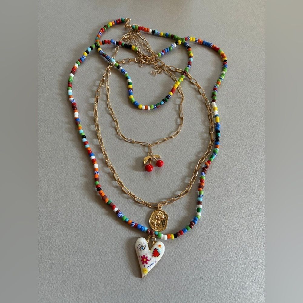 Colorful Beaded Heart Necklace Set M558 - Picture 5 of 5